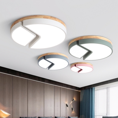 Wooden Ceiling Flush Mount With Drum Colorful Macaron Led Flushmount