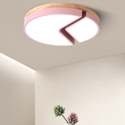 Wooden Ceiling Flush Mount with Drum Colorful Macaron LED Flushmount for Children Room