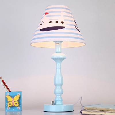 Mediterranean Shaded 1 Light Table Lighting Blue Fabric Table Light for Children Room