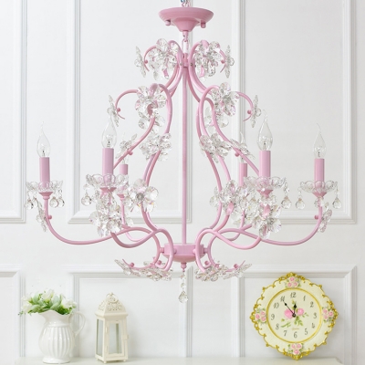 Contemporary Kid Crystal Chandelier Pink Blooming Bouquet Crystal Chandelier with Crystal Balls 