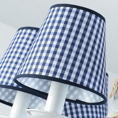 Navy Blue Trellis Chandelier Light Fabric 6 Lights Suspension Light for Children Room