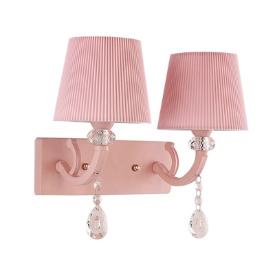 Kid Wall Light CrystaL Ball Drum Shade Wall Sconce for Girls Bedroom in Pink Finish