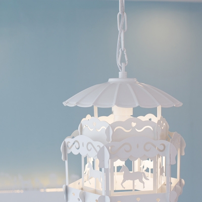 Merry-Go-Round/Bird Cage White Single Hanging Pendant Light for Girls Room