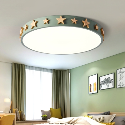 Drum Shade Flush Mount Light Contemporary Macaron Acrylic Ceiling Fixture with Star Decoration