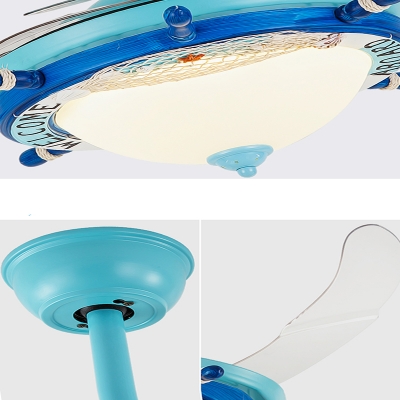 Nautical Style Reversible Bowl Shade Metal Ceiling Fan Light in Blue/White