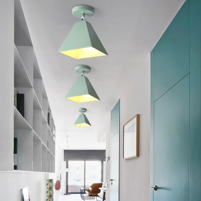 1 Light Pyramid Semi Flush Mount Colorful Nordic Hallway Metallic Semi-Flush Ceiling Light