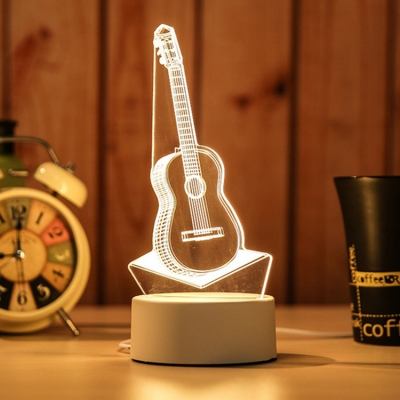 Rechargeable Acrylic Guitar/Sailing Boat 3D Night Light 3 Styles for Option