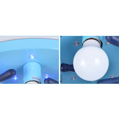 6 Light Round Rudder Flushmount Nautical Boys Plastic LED Ceiling Flush Mount in Blue
