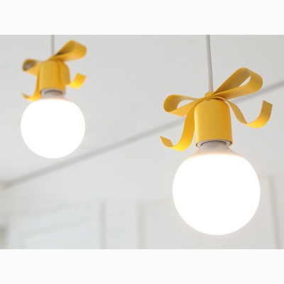 Metallic Hanging Light with Ribbon Decoration Modern 1 Bulb Suspension Light for Girls Room