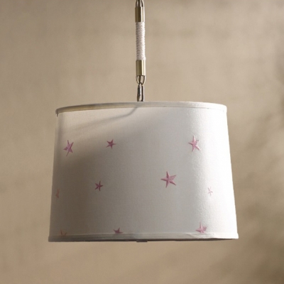 Adjustable 5 Light Drum Hanging Chandelier Cities&Countries Fabric Suspension Light for Corridor