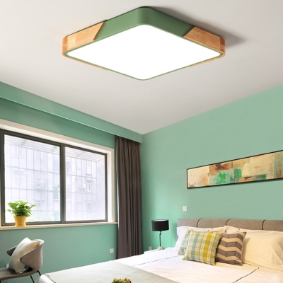 Square Bedroom Ceiling Light Nordic Style Modern Acrylic LED Flush Light Fixture in Green/Pink/White