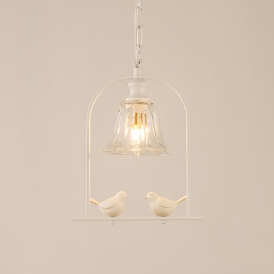 1-Light Glass Bell Shade Hanging Pendant Light with Birds