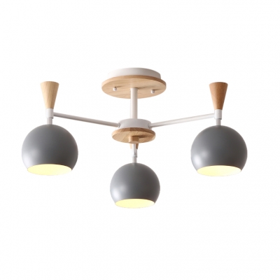 Wooden Chandelier with Globe Shade Nordic Macaron 3/6/8 Lights Hanging Light for Kids