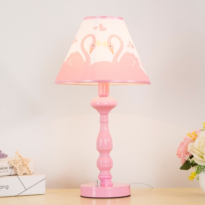 Lovely Swan Pattern Desk Lamp Modernism Girls Bedroom Metallic 1 Bulb Reading Light in Pink