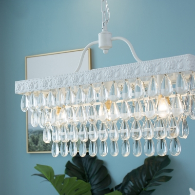 Modern Chandelier Rectangle Crystal Chandelier 3 Light White Pendant Chandelier