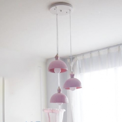 Lovely Dome 1/3 Light Suspended Lamp with Dress Design Light Blue/Pink Plastic Pendant Light for Girls Bedroom