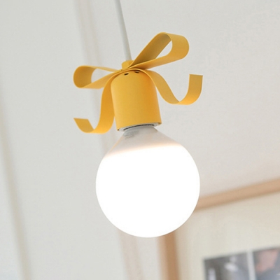 Metallic Hanging Light with Ribbon Decoration Modern 1 Bulb Suspension Light for Girls Room