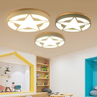 Ultra Thin Flush Mount with Star Design Boys Girls Room Acrylic LED Flush Ceiling Light in Green/Gray/White