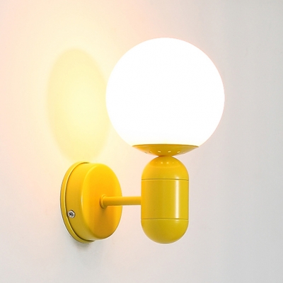 White Glass Armed Wall Lamp Simplicity Modern Hallway 1 Head Wall Light Sconce for Children