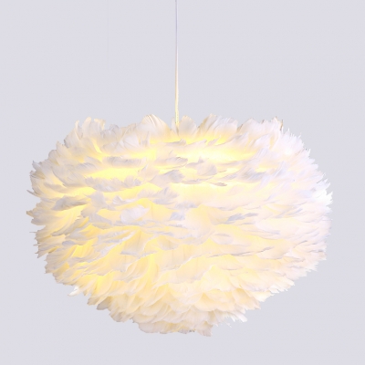 15.75 Inch Reversible Feather Shade Ceiling Pendant Light in White