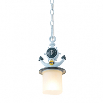 Adjustable Cylinder/Flared Pendant Light Kids White Glass 1 Light Hanging Pendant Light in Blue