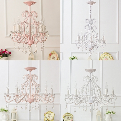 Girls Crystal Chandelier Pink/White Modern Chandelier Candle Chandelir with Crystal Balls