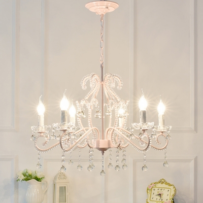 Girls Crystal Chandelier Pink/White Modern Chandelier Candle Chandelir with Crystal Balls