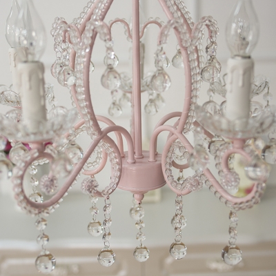 Girls Crystal Chandelier Pink/White Modern Chandelier Candle Chandelir with Crystal Balls