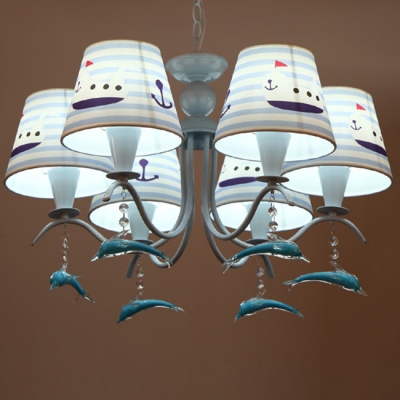 Fabric Dolphin Hanging Chandelier Boys Bedroom 3/6 Lights Ceiling Chandelier in Sky Blue