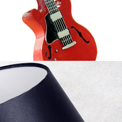 Red Guitar Table Lamp Stylish Retro Style Fabric Shade Single Head Table Light for Youth