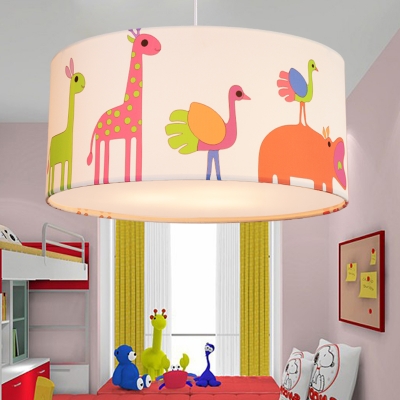 Lovely 3/5 Lights Drum Hanging Lamp Modern Baby Girls Bedroom Multicolored Fabric LED Suspension Light