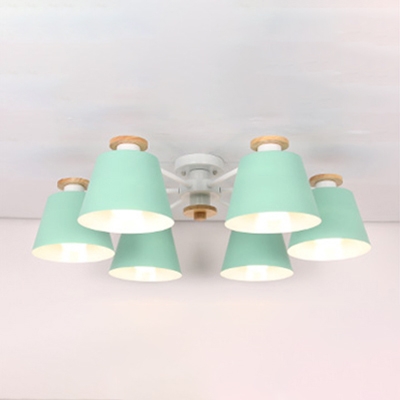 3/6 Lights Cone Chandelier Lighting Colorful Macaron Corridor Metallic Suspension Light