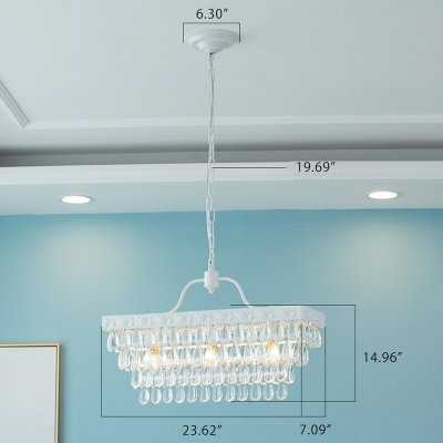 Modern Chandelier Rectangle Crystal Chandelier 3 Light White Pendant Chandelier