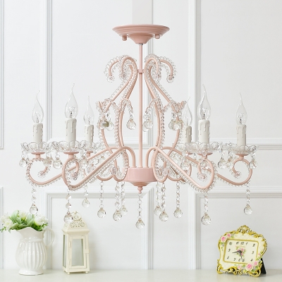 Modern Kid Chandelier 6 Light Candle Style Flush Mount Crystal Chandelier with Crystal Balls