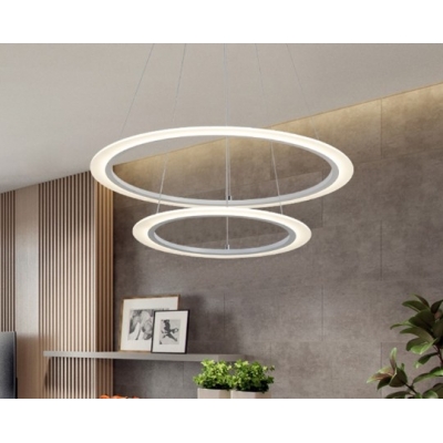 Modern Silver Simple LED Round Pendant Two Tiers