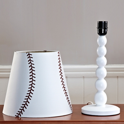 White Baseball Design Table Lamp Sports Theme Fabric 1 Light Standing Table Light for Boys