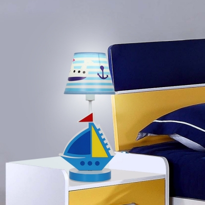 1 Light Boat Design Table Light Mediterranean Kids Plastic Standing Table Lamp in White/Third Gear