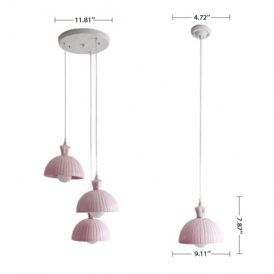 Lovely Dome 1/3 Light Suspended Lamp with Dress Design Light Blue/Pink Plastic Pendant Light for Girls Bedroom