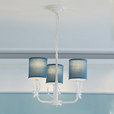 Nordic Style 3/6/8 Light Blue/White Cylinder Shade Hanging Chandelier with Antler