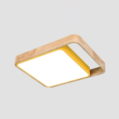 Rectangle Indoor Flushmount Simplicity Macaron Wooden LED Ceiling Lamp in Green/Red/White/Yellow