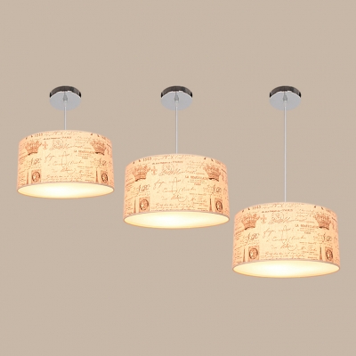 Rustic Style Round Hanging Light Fabric 1/3/5 Lights Decorative Suspension Light for Restaurant