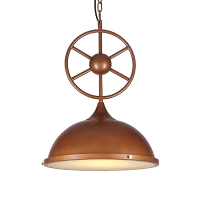 Vintage Industrial Style Wheel Design Copper Finish 1 Light Pendant Lamp with Metal Dome Shade