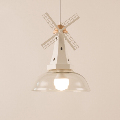 Windmill White 1 Light Hanging Pendant  with Glass Dome Shade