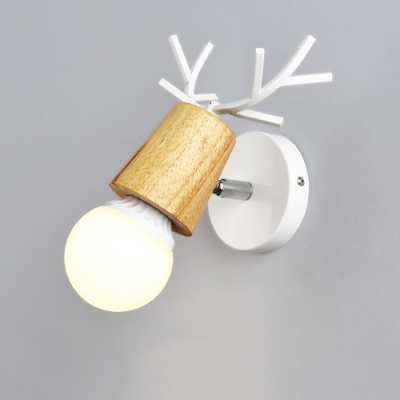 Wood Single Light Wall Light with Antler and Metal Base