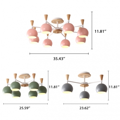 Wooden Chandelier with Globe Shade Nordic Macaron 3/6/8 Lights Hanging Light for Kids