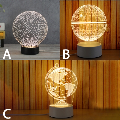 3D Creative Globe Acrylic Night Light Decorative Table Lamp with Wooden Base 3 Styles for Option