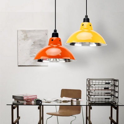 Multiple Colors Simple Style Restaurant Dining Hall Hanging Lamp with Metal Dome Shade
