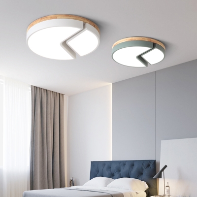 Wooden Ceiling Flush Mount with Drum Colorful Macaron LED Flushmount for Children Room