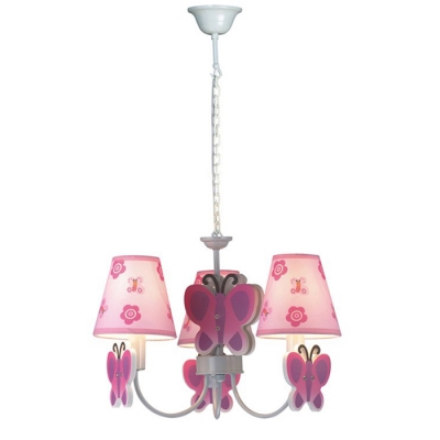 Cute Butterfly 3/5 Lights Suspended Lamp Pink Fabric Shade Chandelier Light for Girls Room