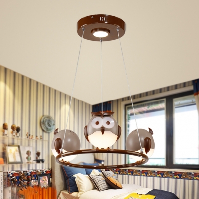 Cute Owl Design Hanging Lamp Animals&Insects Kindergarten Plastic 1/2/3/4 Lights Chandelier Light in Bronze